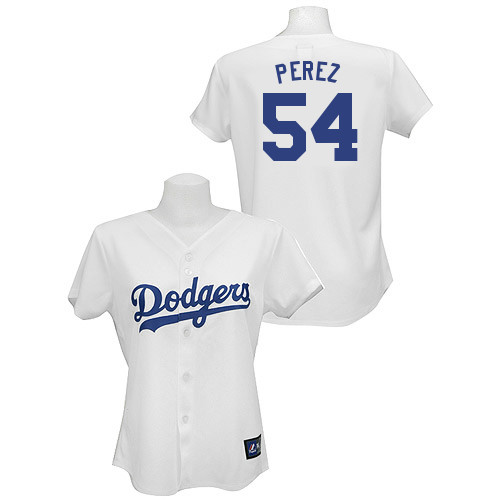 Chris Perez #54 mlb Jersey-L A Dodgers Women's Authentic Home White Baseball Jersey